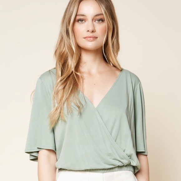 Tops - Short Sleeve V Neck Surplice Front Modal Top